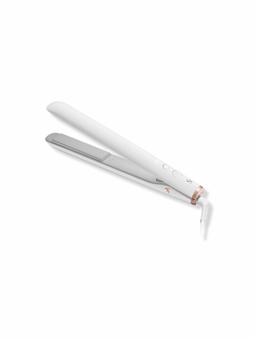 T3 White Flat Iron with Rose Gold Plate Accents